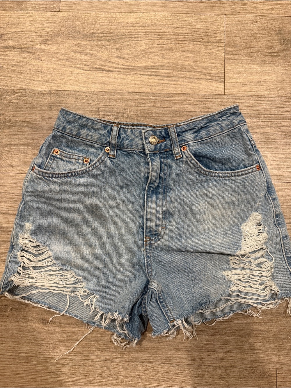 Topshop Light Blue Distressed Denim Shorts